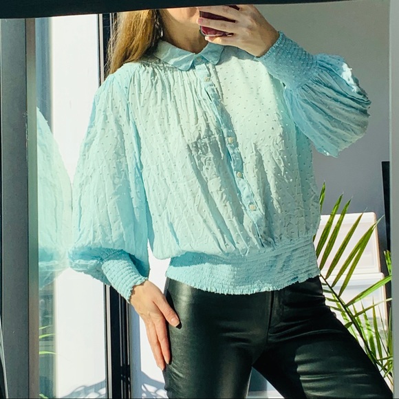 Anthro Maeve Puff Dramatic Sleeves Sky Blue Blouse - Picture 15 of 16